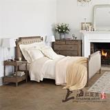 美式乡村实木布艺双人床欧式仿古做旧小户型1.8米床卧室家具定制