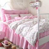全棉韩版公主床裙四件套花边粉色床单被套韩式床上用品纯棉1.8米