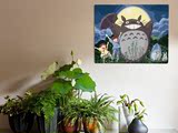 diy数字油画 儿童动漫卡通动物大幅手绘卧室客厅装饰画 龙猫月夜