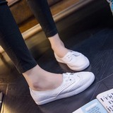2016夏季新款韩版真皮平底板鞋休闲浅口运动鞋透气小白鞋女单鞋潮