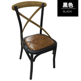 LOFT美式乡村创意复古做旧火锅店铁艺餐椅交叉靠背家用餐厅椅子