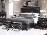 美式新古典黑色真皮床1.8米床欧式宜家卧室后现代实木双人床定制