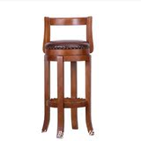 全实木吧台椅 吧凳现代时尚真皮坐垫吧椅可旋转高脚凳 实木吧椅