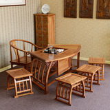 实木功夫茶桌椅组合茶艺桌茶台茶几古典仿古中式家具榆木扇形特价