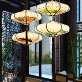 新中式布艺灯笼吊灯仿古典宫灯创意艺术手绘荷花茶酒楼餐厅大灯具