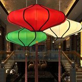 新中式布艺红灯笼吊灯仿古典茶酒楼餐厅酒店过道包间荷叶飞碟吊灯