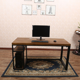 美式复古铁艺实木电脑桌办公桌家用长方形办公台带主机托隔板桌子