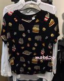 HM H＆M潮女装香港代购专柜正品黑色小猫汉堡薯条印花短袖T恤夏