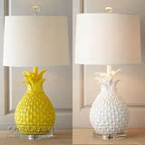 美式乡村黄色白色菠萝树脂台灯 创意儿童房卧室样板房床头台灯