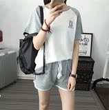 2016夏季韩版泼墨印花短袖T恤超短裤时尚运动休闲套装女两件套潮