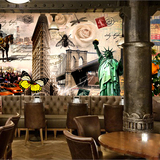 3D复古怀旧大型壁画咖啡壁纸个性酒吧餐厅ktv自由女神背景墙墙纸