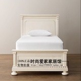 儿童床 美式法式乡村象牙白复古做旧单人床实木样板房1.3米白