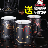 Hello Kitty创意陶瓷水杯 凯蒂猫咖啡杯带盖马克杯办公室茶杯子