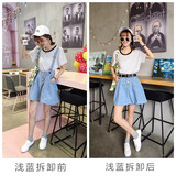 青少年2016春夏装少女韩版可拆卸两穿吊带牛仔背带半身短裙中学生