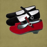 新款成人儿童舞蹈鞋中跟布鞋女士广场舞鞋黑红色现代舞蹈布鞋特价