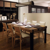 美式复古纯实木餐桌椅组合休闲茶餐桌北欧简约现代长桌办公桌桌椅