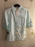 H&M男装正品折扣代购HM 单兜浅薄荷绿竖条纹修身长袖衬衫 原价179
