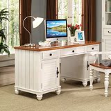 美式实木书桌 地中海电脑桌办公桌简约白色写字台书架组合定制