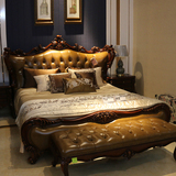 欧式真皮床 实木床榉木双人床美式古典大床  1.8米公主床婚床家具