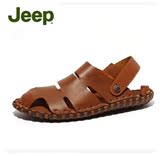 香港正品代购jeep吉普男士夏真皮凉鞋露趾头层牛皮沙滩鞋凉皮鞋头