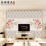 现代简约欧式复古3D立体软包壁画卧室客厅电视背景墙纸浮雕玫瑰花