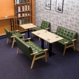 咖啡厅沙发 咖啡馆甜品店西餐厅休闲实木双人皮沙发卡座桌椅组合
