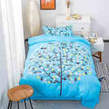 全棉纯棉单人床单被套三3件套1.6x2.1儿童卡通学生床上用品1米2蓝