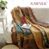 外贸沙发巾美式复古世界地图纯棉线毯全盖粗织田园多功能地毯客厅