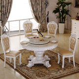 欧式大理石圆形餐桌椅组合 橡木实木餐台圆桌饭桌带转盘