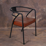 特色复古咖啡厅椅子北欧铁艺皮革椅子靠背餐椅休闲沙发椅餐厅座椅
