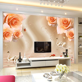 大型壁画电视背景定制墙纸壁纸影视墙布无缝立体3D简约天鹅玫瑰