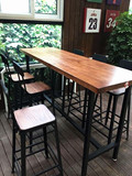 铁艺实木吧台桌椅美式咖啡厅高脚桌复古4-8人长条桌简约欧式长桌