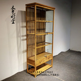 老榆木玻璃展示柜新中式免漆茶家具实木展览柜瓷器珠宝首饰货柜架