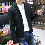 2016秋季男士夹克 青年立领男式纯色外套修身型韩版夹克衫黑色 潮