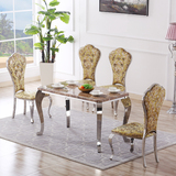 大理石餐桌椅组合6人 现代简约不锈钢客厅餐台长方形吃饭桌小户型