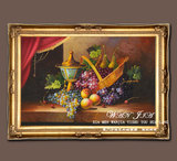 餐厅横版装饰壁画有框古典手绘油画 欧式静物水果家饰品 高档挂画