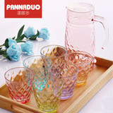 彩色家用耐热玻璃水杯 创意透明杯子水具水壶果汁啤酒杯茶杯套装
