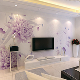 3D立体电视背景墙纸大型壁画 无纺布壁纸客厅现代温馨卧室紫色花