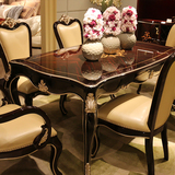 欧式餐桌椅组合 美式实木长餐台 香槟银雕花  新古典6人饭桌1.6米