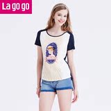 lagogo 拉谷谷 夏季新款镶钻可爱女孩撞色T恤4BM666E921