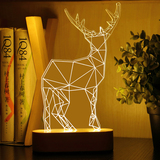 北欧实木3D立体LED夜灯宜家简约创意结婚台灯生日礼物情人节定制
