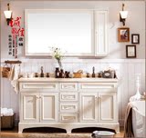 欧美式浴室柜实木落地卫浴柜组合橡木大理石洗漱台洗脸台柜洗手盆