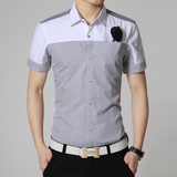 夏季男士短袖衬衫常规修身大码薄款纯棉衬衣夏天青少年学生寸衫