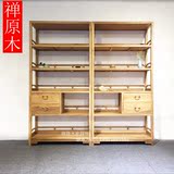 禅原木新中式实木书柜书架自由组合老榆木置物博古架书橱免漆家具