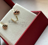 香港代购周大福专柜正品18K黄金玫瑰色可爱猫咪脚印耳钉