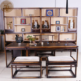 老榆木茶桌椅组合实木桌子现代中式石面餐桌简约茶台茶楼功夫茶桌