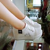 秋季内增高女鞋8cm帆布鞋运动鞋女韩版休闲布鞋坡跟单鞋小白鞋