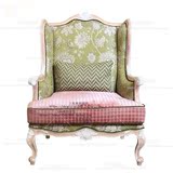出口复古做旧单人沙发椅法式美式乡村实木雕花休闲椅老虎椅家具
