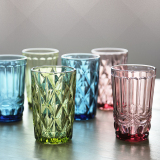 复古浮雕水杯玻璃杯子家用加厚耐热茶杯大号创意果汁杯可爱玻璃杯