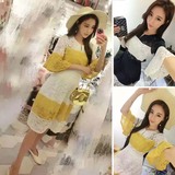 小女人 2016夏季新款韩版时尚蕾丝喇叭袖上衣显瘦半身裙两件套装